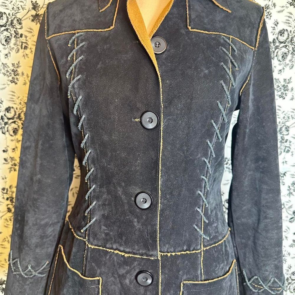 Pretty Black Suede Knee Length Coat Sz S - image 6